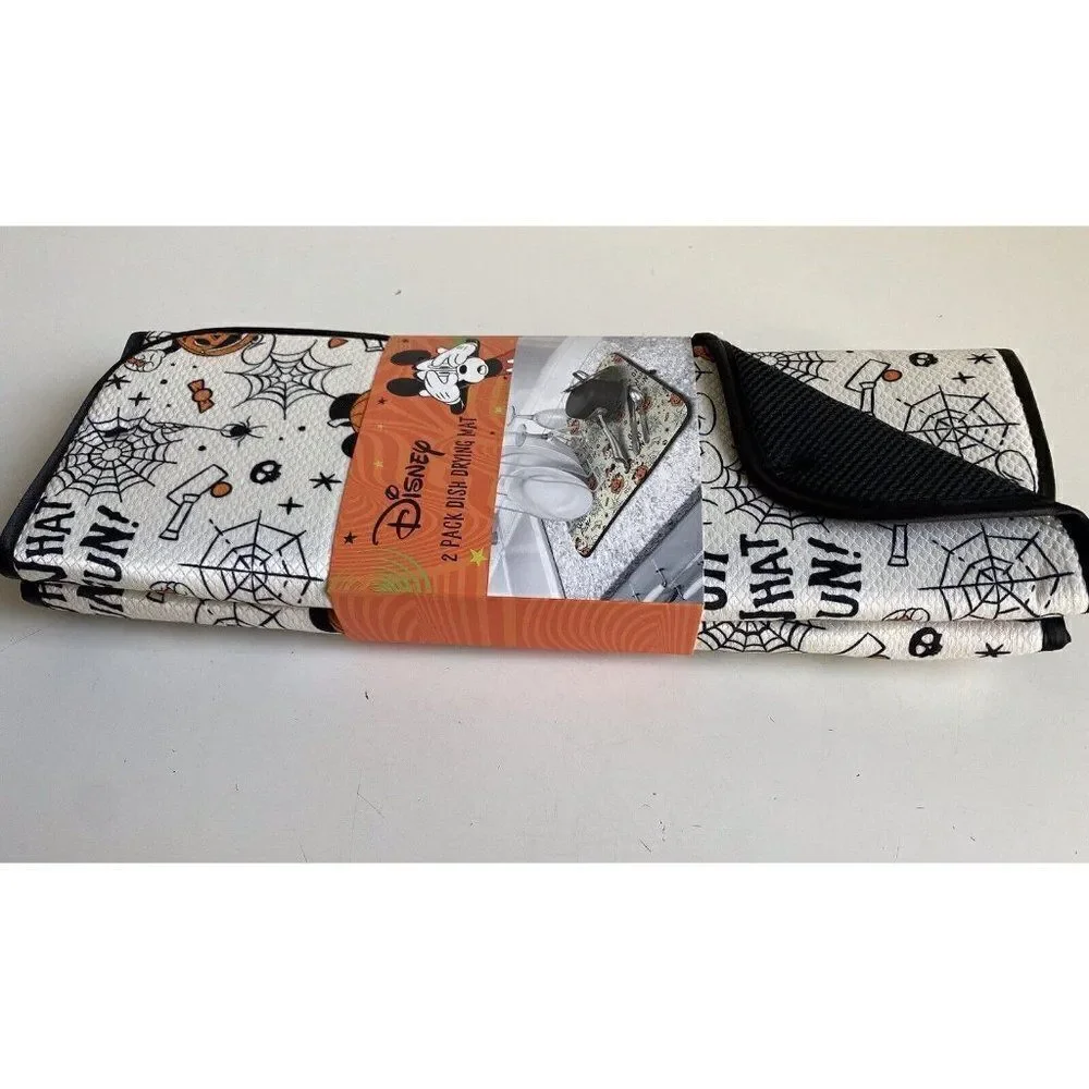 2 Pk Disney Mickey Mouse Halloween Drying Mat 16”x18” Pumpkins Spider Webs Candy